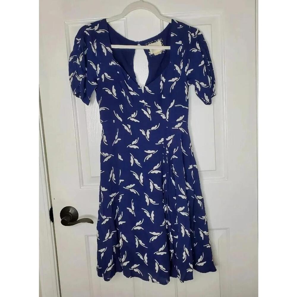 Maeve Anthropologie Dress Size 2 Cinched Sleeves Short Dress Blue